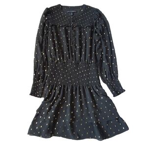 WHBM Metallic Smocked Blouson Party Dress Long Sheer Sleeves Size  XS